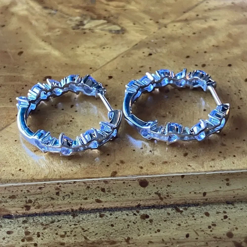 Authentic Tanzanite Moissanite Sterling Silver Hoop Earrings